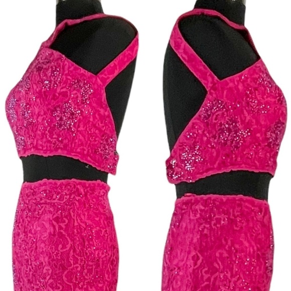 JOVANI 2 PIECE STRETCH LACE RHINESTONE CRYSTAL TRUMPET FORMAL PAGENT GOWN DRESS - Picture 7 of 16